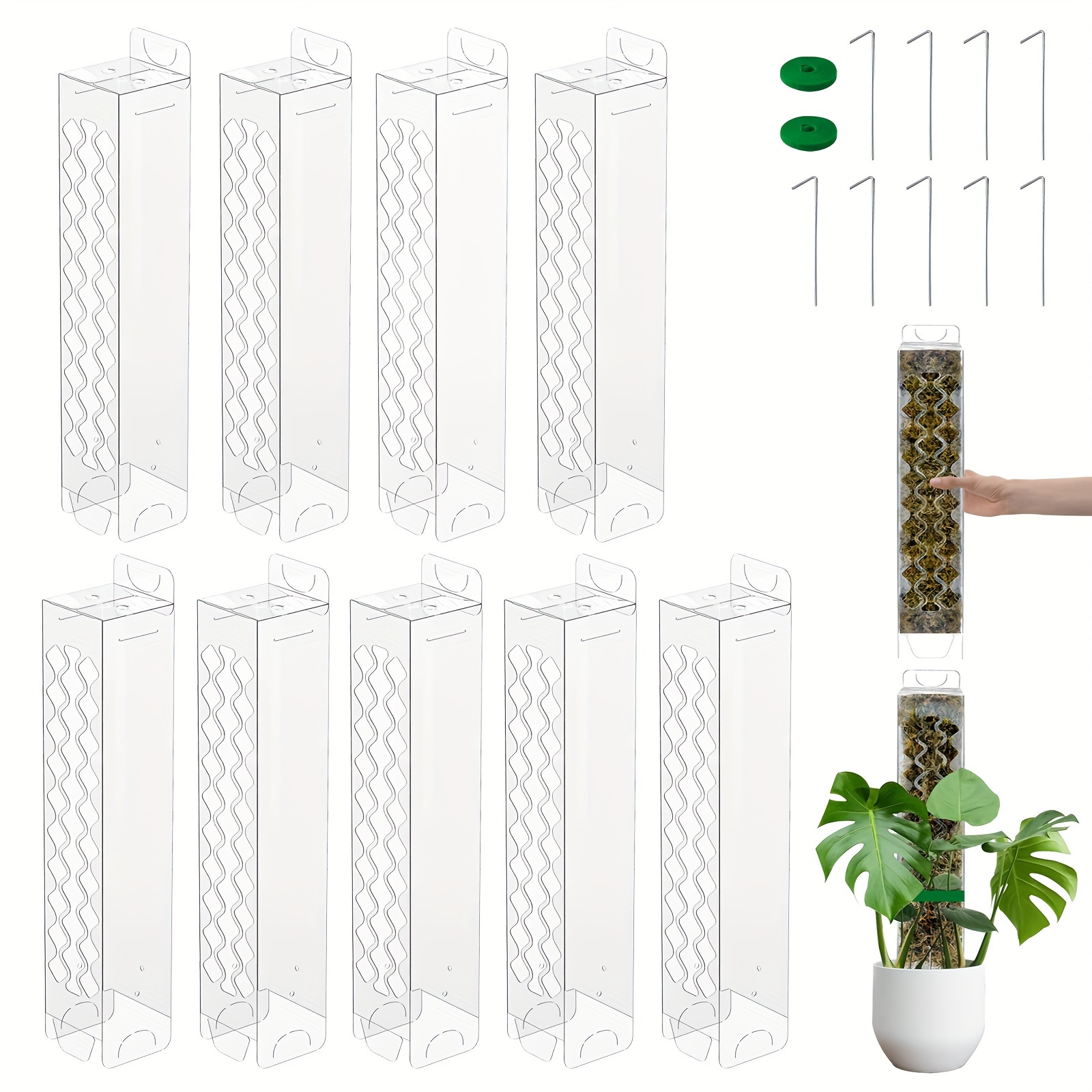

9 Pack 14inch/35.56cm Moss Pole Plastic Moss Box Upgrade Moss Pole For Plants Monstera, Stackable Plant Support, Self-watering Moss Sticks For Indoor Climbing Plants Work