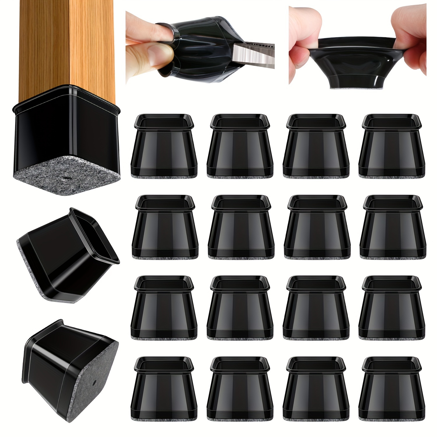 

20-piece Premium Black Chair Leg Protectors For Hardwood Floors - Polished Metal Finish, Durable Furniture Feet Covers With Felt Pads & Rubber Caps, 4 Sizes Available