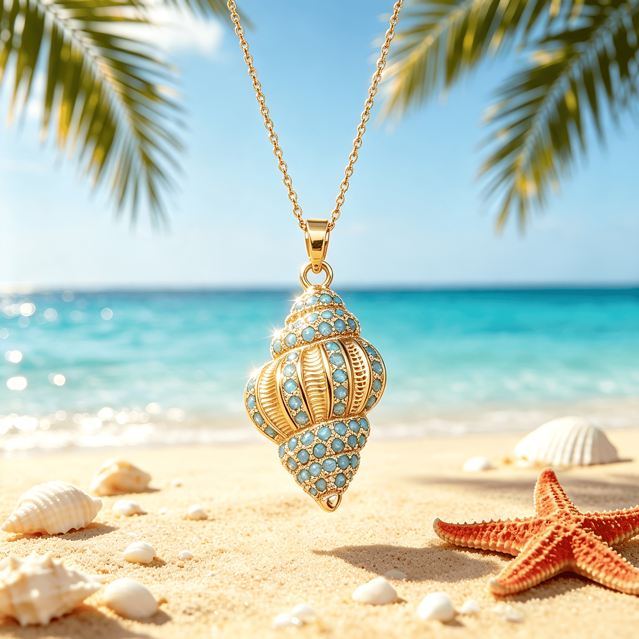 TEMU A Stainless Steel Chain Holiday Jellyfish And Conch Shell Pendant Women's Fashion Necklace, Hypoallergenic And Fade-resistant Stainless Steel