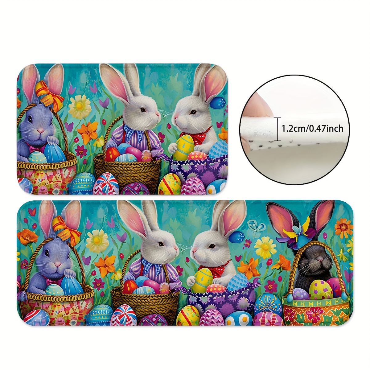 

1/2pcs Cartoon Bunny Pattern Kitchen Mats, Durable Foyer Pads, Anti-skid Runner Rugs, Carpets For Home Office Sink Laundry Room Bathroom Spring Decor Easter Hotel Indoors