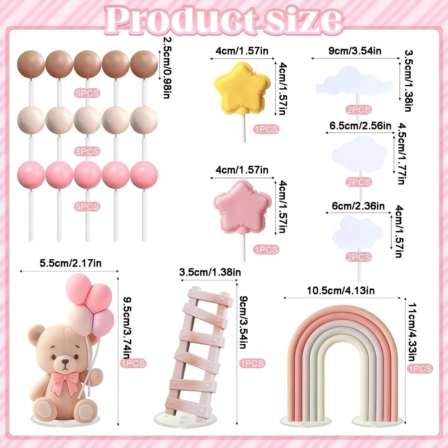 TEMU 26pcs Pink Cake Decoration Set, Pink-themed Cake Decorations Including Stars, Clouds, Colorful Spherical Cake Decorations, Suitable For Shower