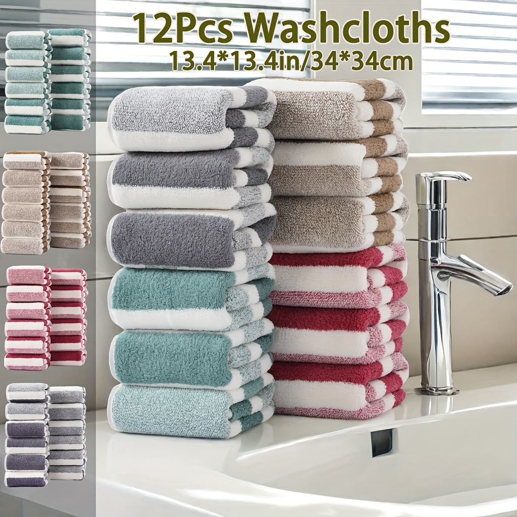 

12pcs Microfiber Striped Washcloths, Absorbent & Quick-drying Kerchief, Super Soft & Skin-friendly Square Towel, For Home Bathroom, Ideal Bathroom Supplies