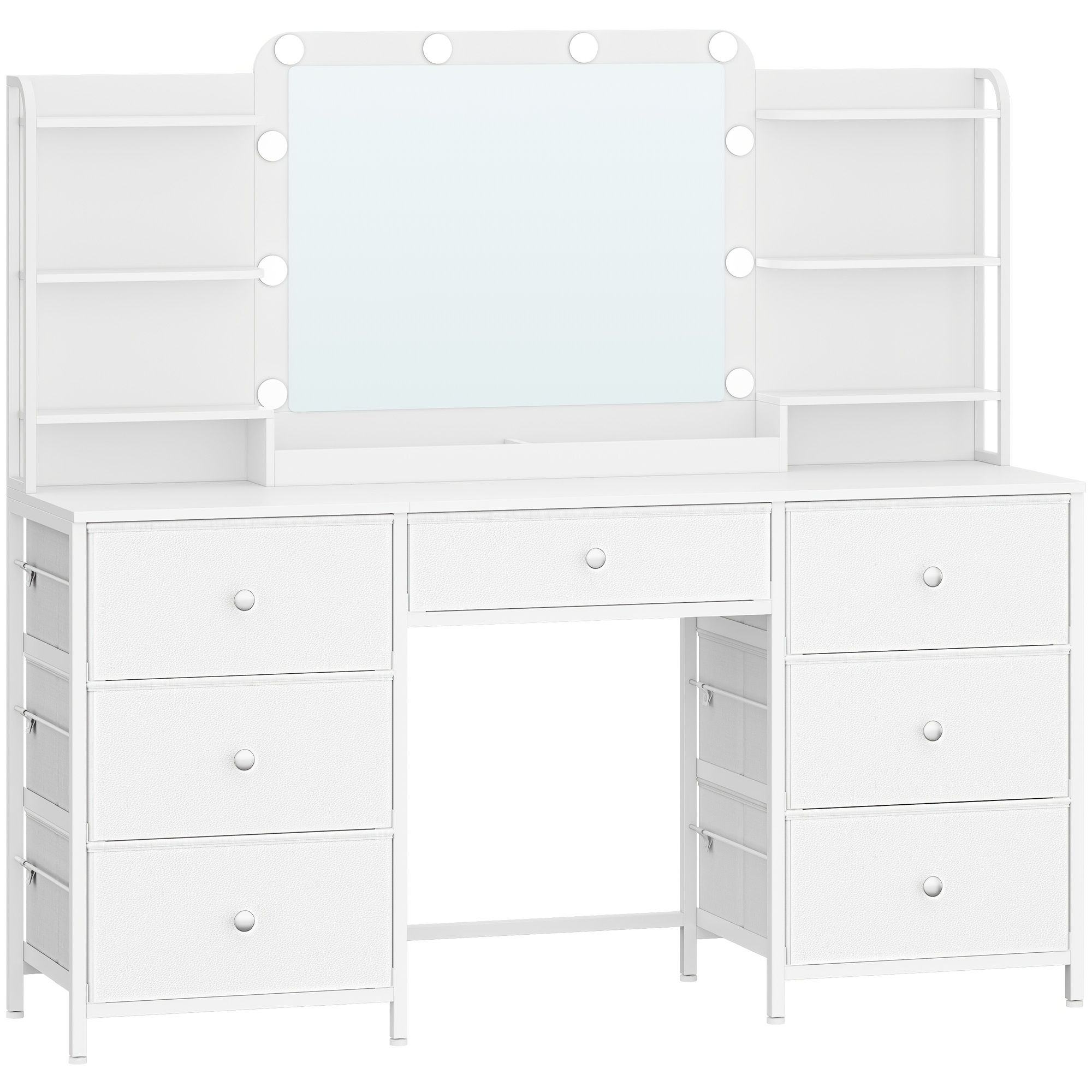 Vanity Table With Led Lighting, Vanity Table With Large Hd Mirror, 7 Drawers And 6 Shelves, Bedroom Vanity Tables, Modern White