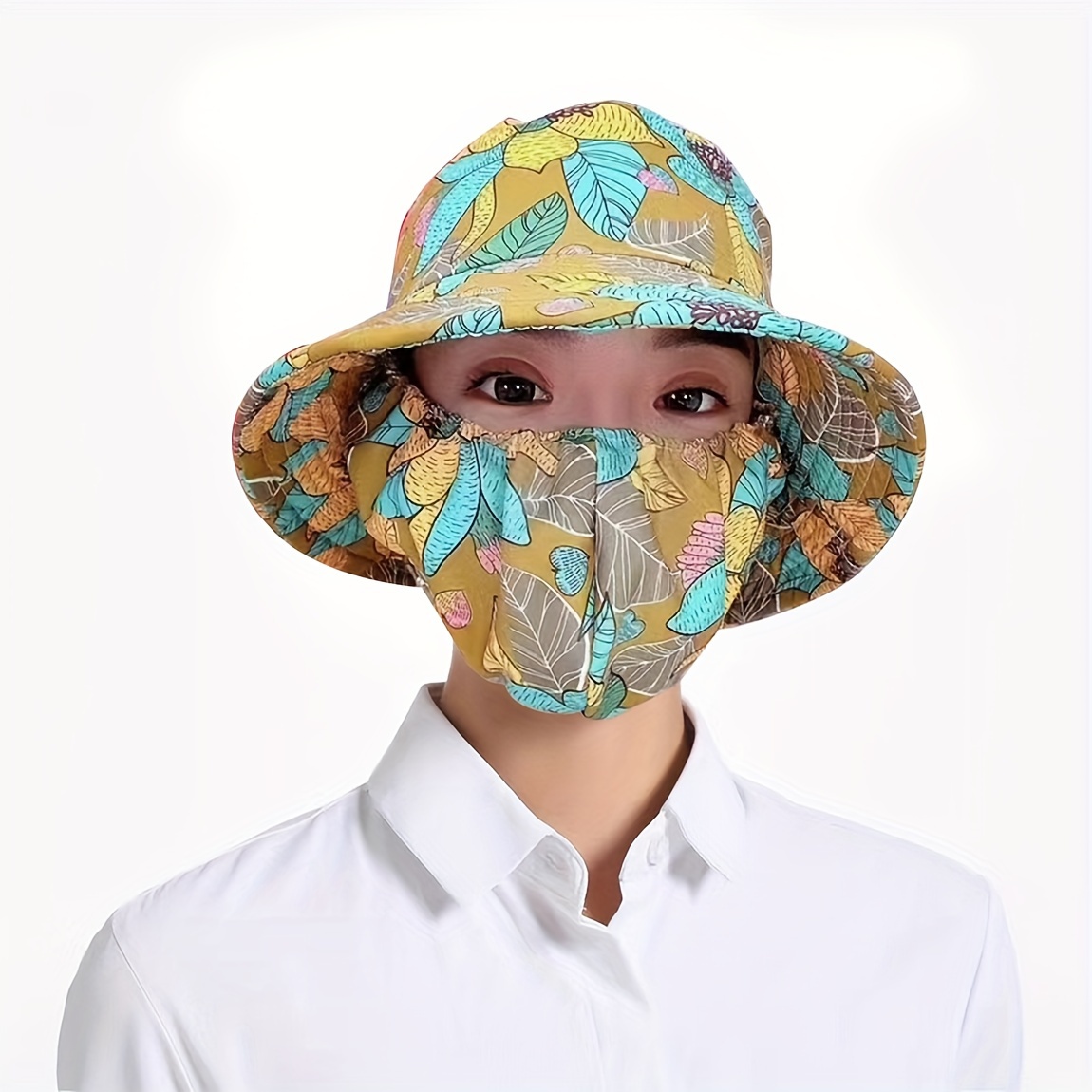 1pc Multicolor Printed Fishing Clothes For Men With Mask And Hat