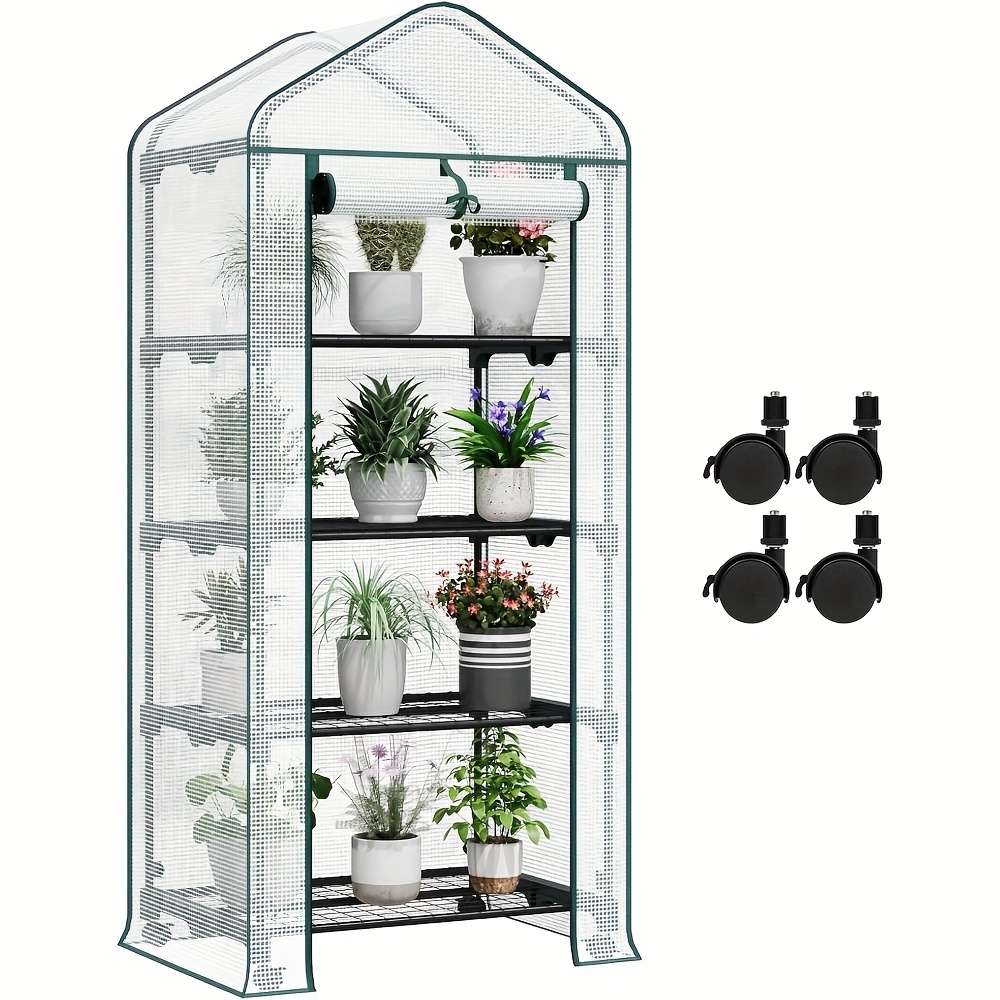 TEMU 1pc Tente , Serre en Feuille d'Aluminium, Serre Semi-Transparent pour Tomates, Serre à Roues, avec Porte à Store, Protection Hivernale des