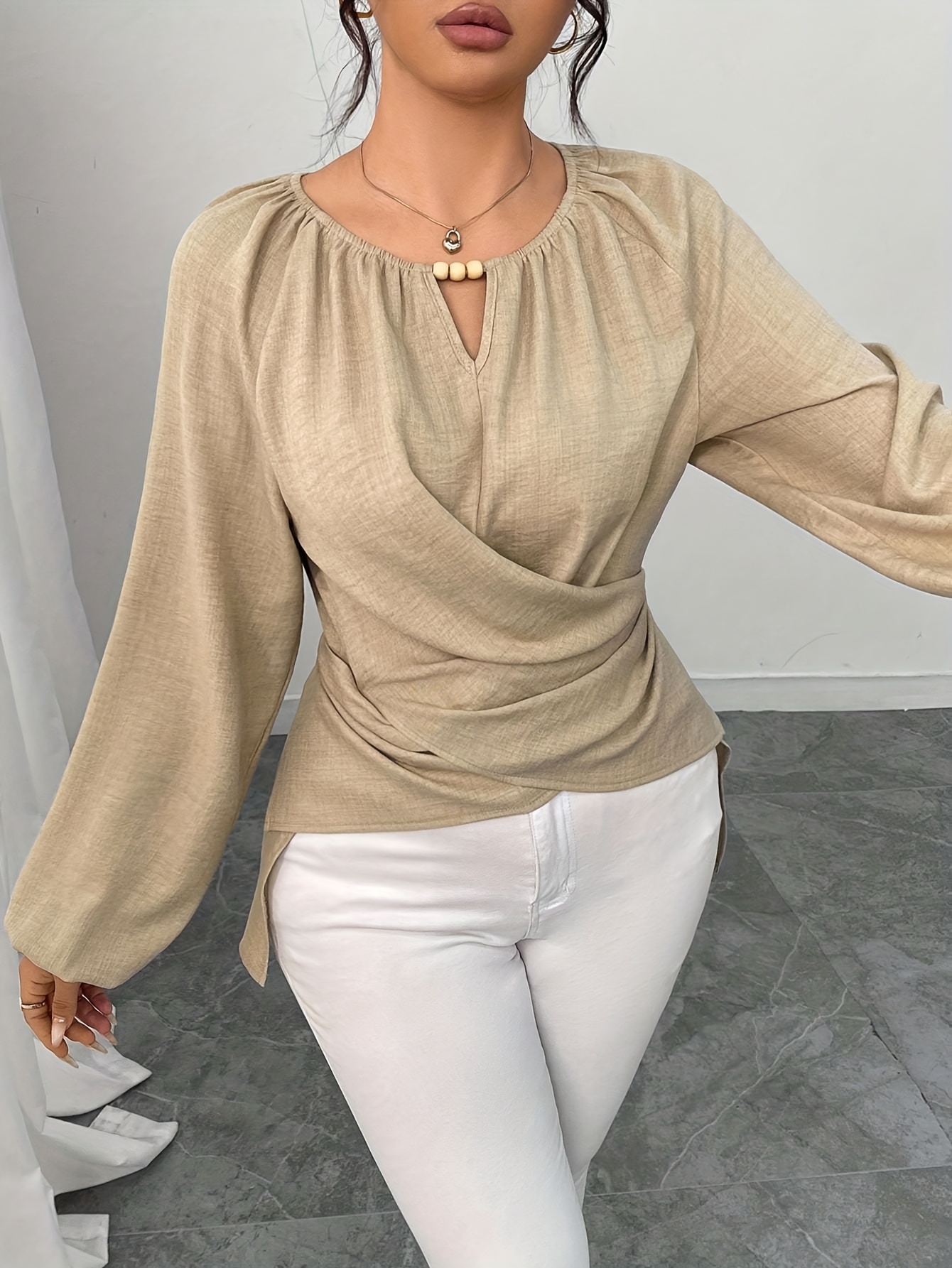 Women'S Beaded Wrap-Style Waist-Cinching Shirt