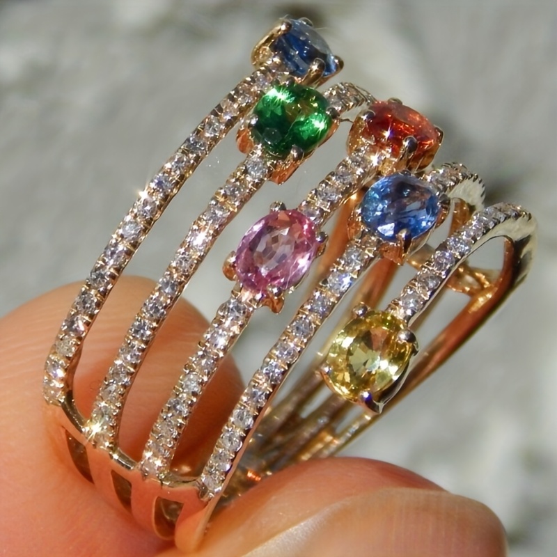 [Creative Design Hollow Ring] 1pc Fashion Personality Ring | Colorful Shiny Synthetic Cubic Zirconia, Creative Hollow Line Wide Band | Party, Dating, Daily Wear, Jewelry Gift for Teenager