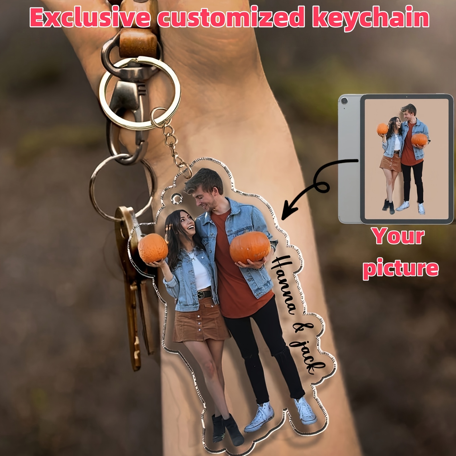 a custom couple photo and text keychain personalized acrylic photo keychain non   plated universal unique custom ideal anniversary gift