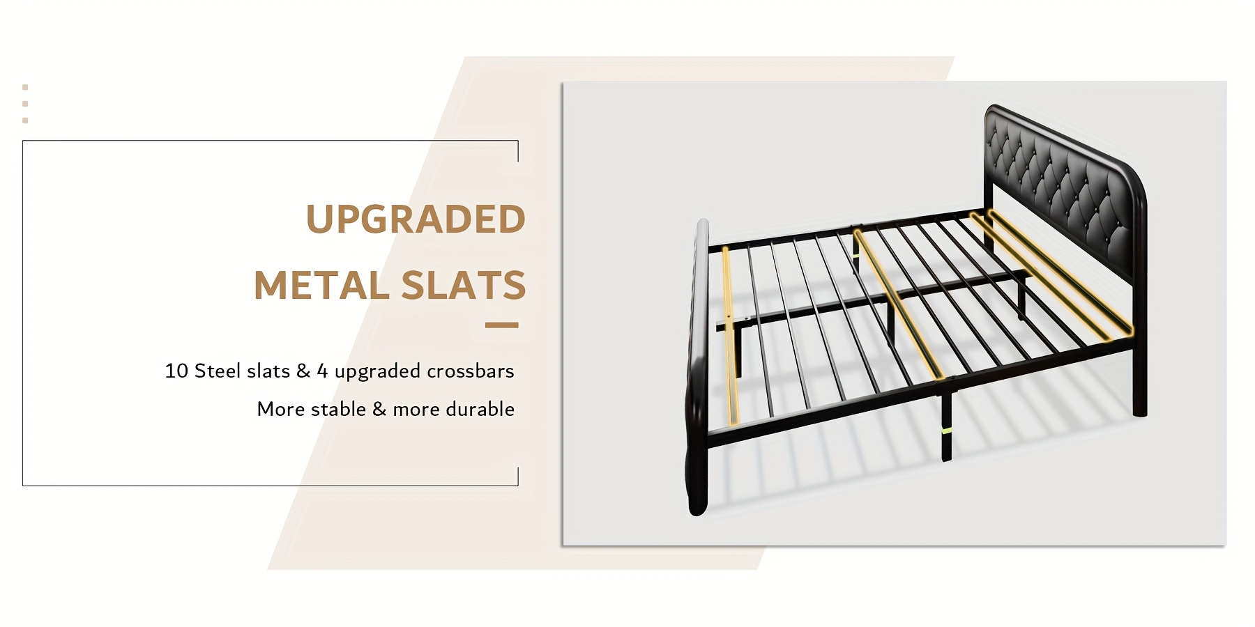 Metal Bed Frame, Platform Bed Frame with Faux Leather Headboard, Heavy-Duty Thicker Metal Steel Slats Support, 12'' Under-Bed Space, Easy Assembly