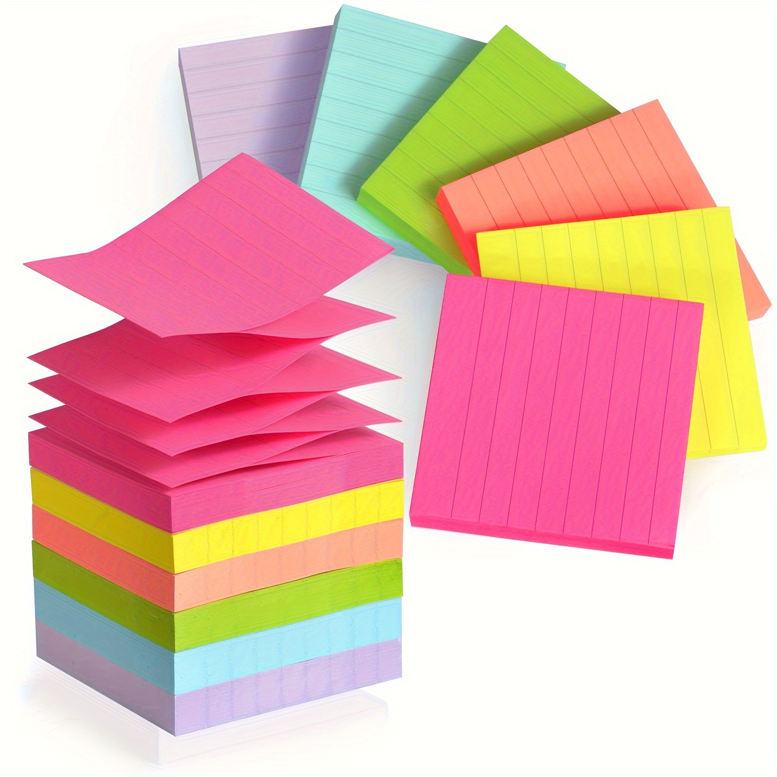 

6-pack Accordion Style Notes, 3x3 Inch Self-adhesive Lined Pop-up Notepads, 300 Sheets Total, Assorted , Office And School Supplies