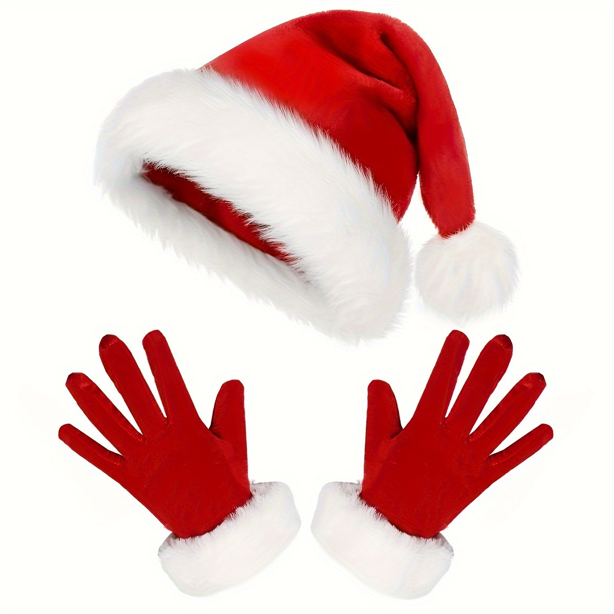 

2pcs Santa Claus Costume Set, Cute Santa Hat With White Trim And Matching Gloves, Suitable For Women, Pop Style Polyester Role-playing Party Props