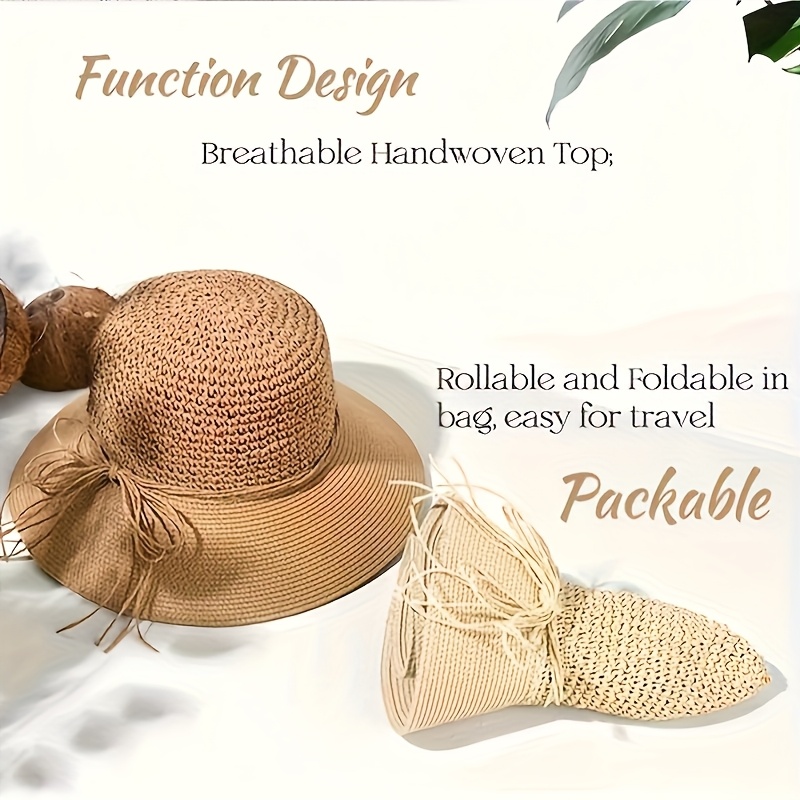 womens wide brim straw sun hat summer beach hat in - Temu  display picture 2
