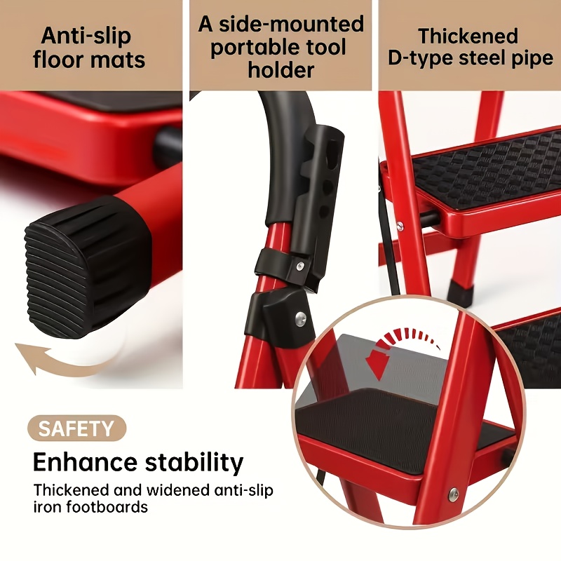 2 3 4   ladder lightweight folding step stool with extra wide anti slip steps 330 lbs capacity compact space saving design for home kitchen details 9