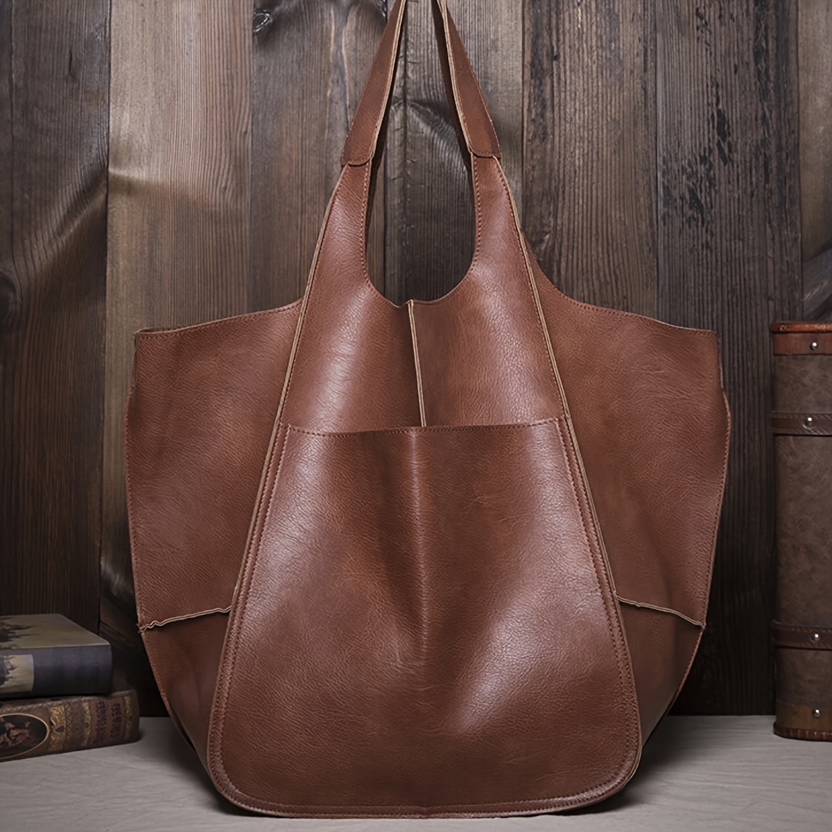 

Rretro Big Tote Bag, Solid Color Large-capacity Zipper Shoulder Tote Bags, Multifunction Handbags