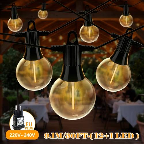 artikel foto g40 snoerverlichting van 30/24.4/12.8/9.1/6.1 meter met vintage edison-lampen - insteekbare buitenverlichting geschikt voor veranda, camping, bistro, tuinhuisje, bruiloft & decor, laagspanning (stekkeraansluiting), warme