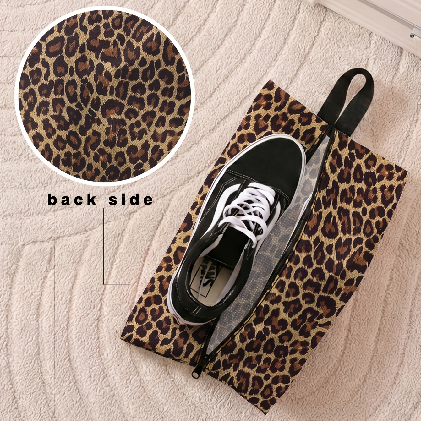 TEMU 1 pièce, Sac de rangement pour chaussures, Pochette de voyage pour chaussures à imprimé léopard 2D, portable à main | Polyvalent pour les