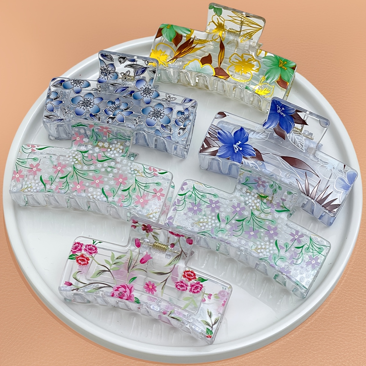 TEMU 6pcs Women's Hair Claw Clips, Sweet And Cute, Stylish And Simple, Floral Pattern, Square Claw Clips, And Not Easy To Fall Off, Adds A To Your