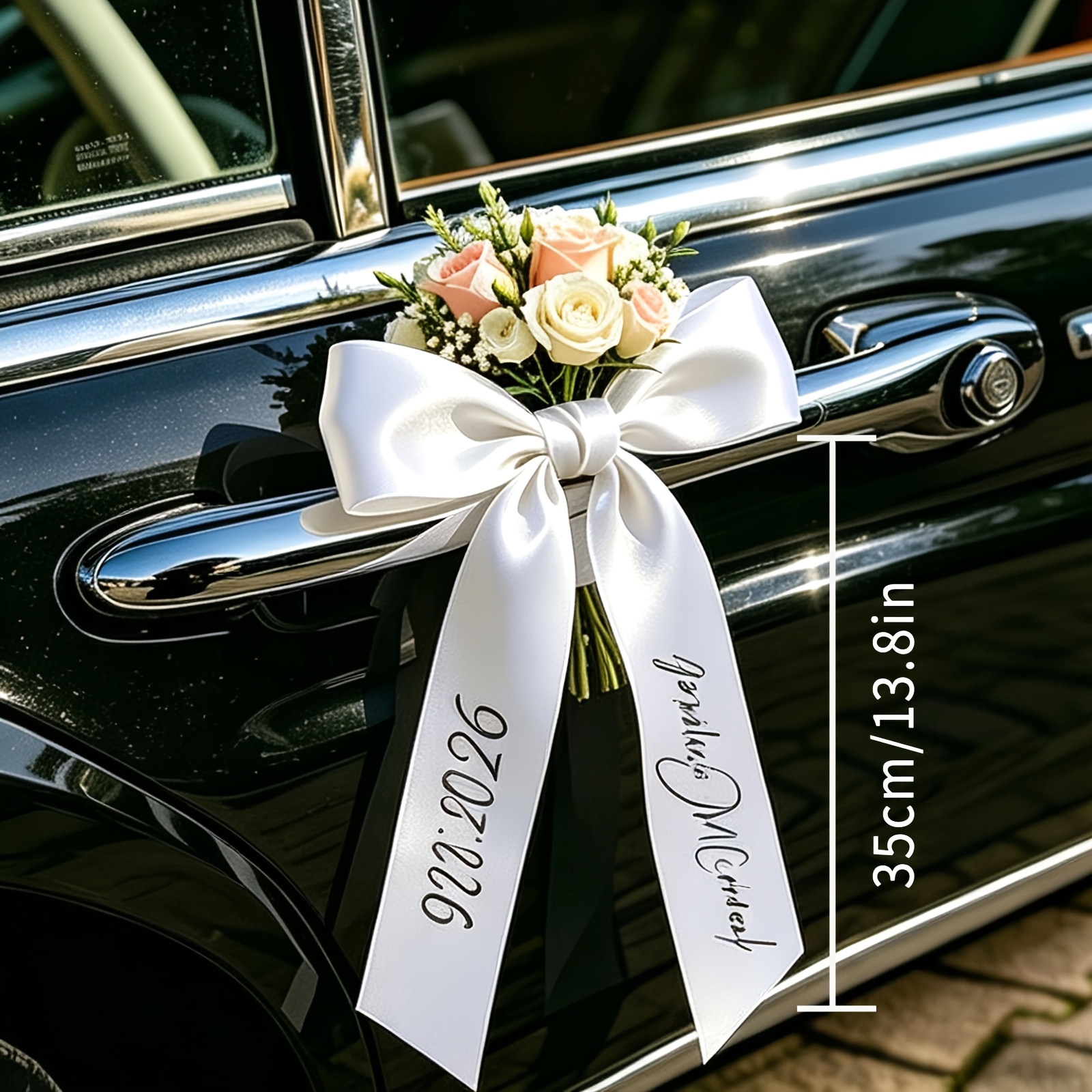 TEMU Personalized Custom Bridal Bouquet Ribbon Date And Name Embroidery, Bow For Bridal Handheld Bouquet Decoration, Bridesmaid Bouquet Wrapping