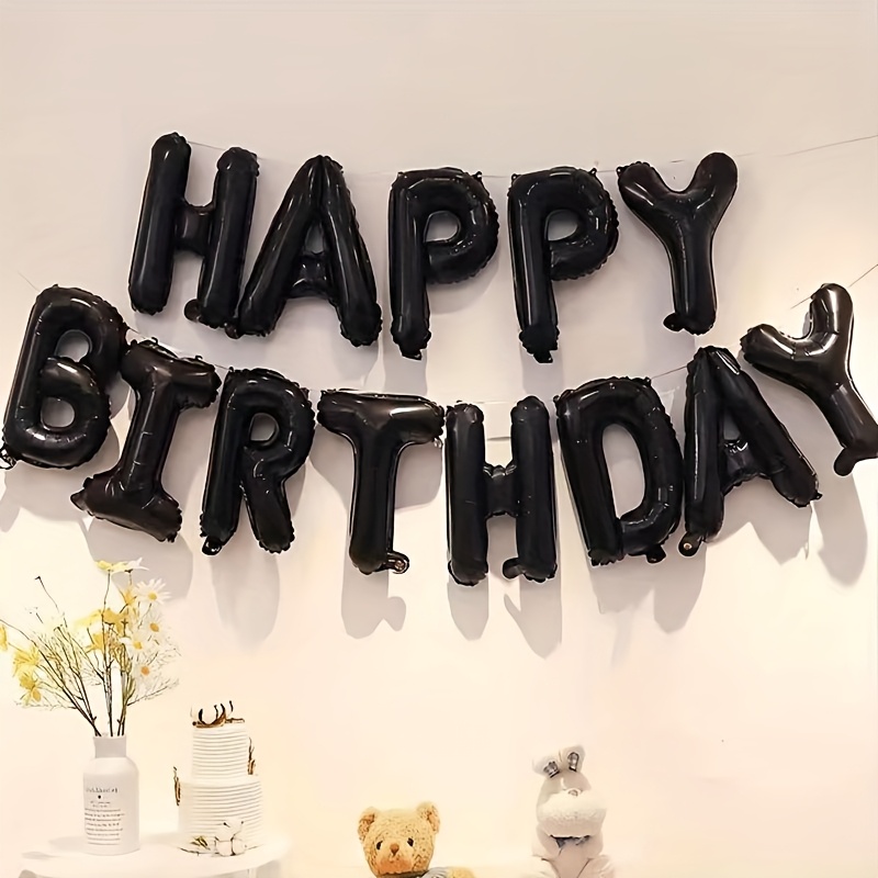 Image of 13pcs Black "happy Birthday" Foil Balloons, Themed Birthday Party Decoration Balloons, First Birthday Decorations, Coming-of-age Ceremony Decorations, Helium-filled Balloons, Summer Party Decorations