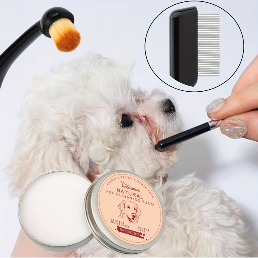 Image of Professional Pet Tear Stain Remover Kit - 3pcs Set With Dual Comb, Soft Brush & Gentle Cream, Ergonomic Grooming Tools For With Darkened Eye Fur, Safe Daily Cleaning Solution