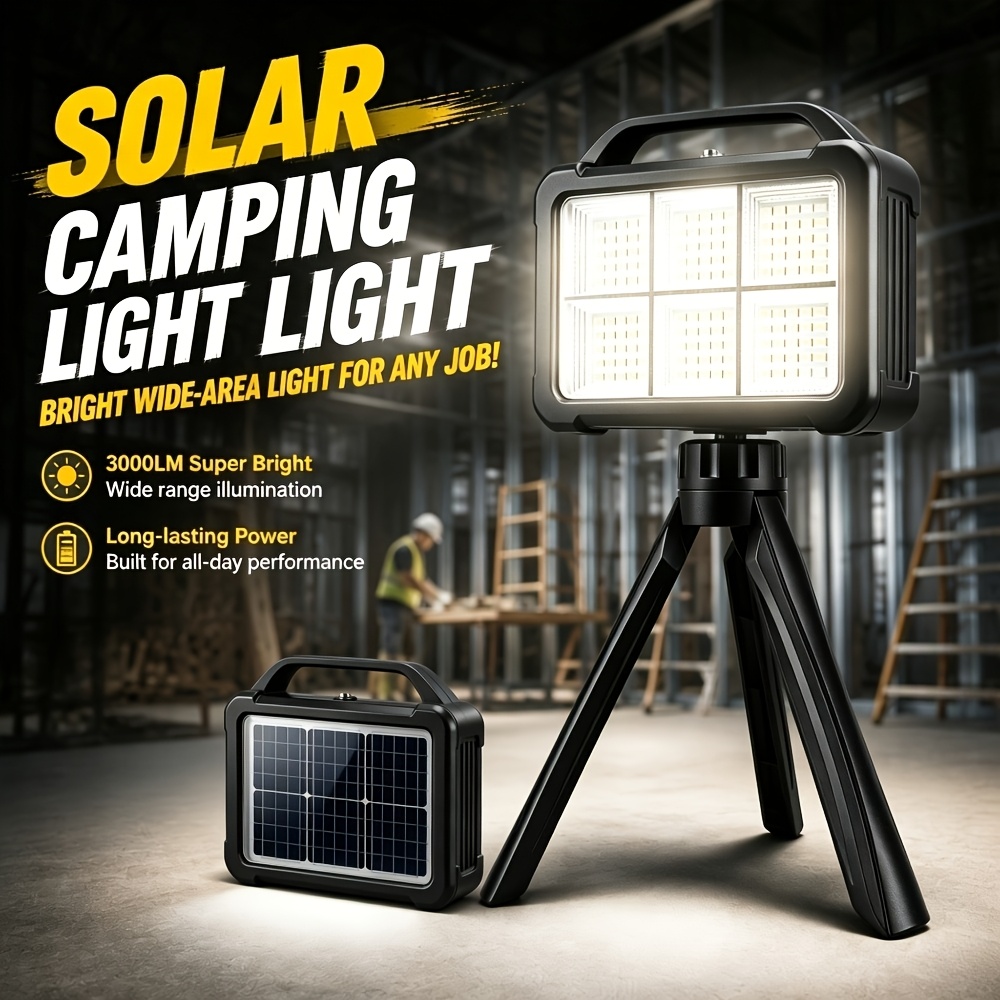 TEMU Rechargeable Camping Solar Light, Light, Led Portable Flood Light, 4 , Multi Color, Magnetic Function, Solar & Usb Dual Charging, Ideal For