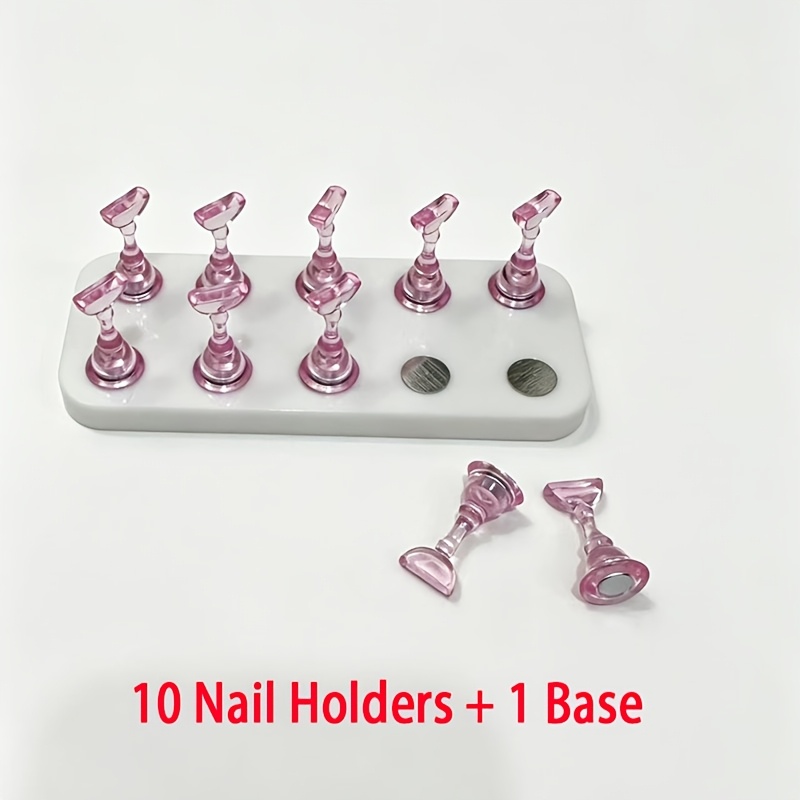 TEMU Boîte présentoir pour nail art avec socle, boîte de présentation pour ongles avec 10 supports multicolores + 1 boîte de base blanche, supports