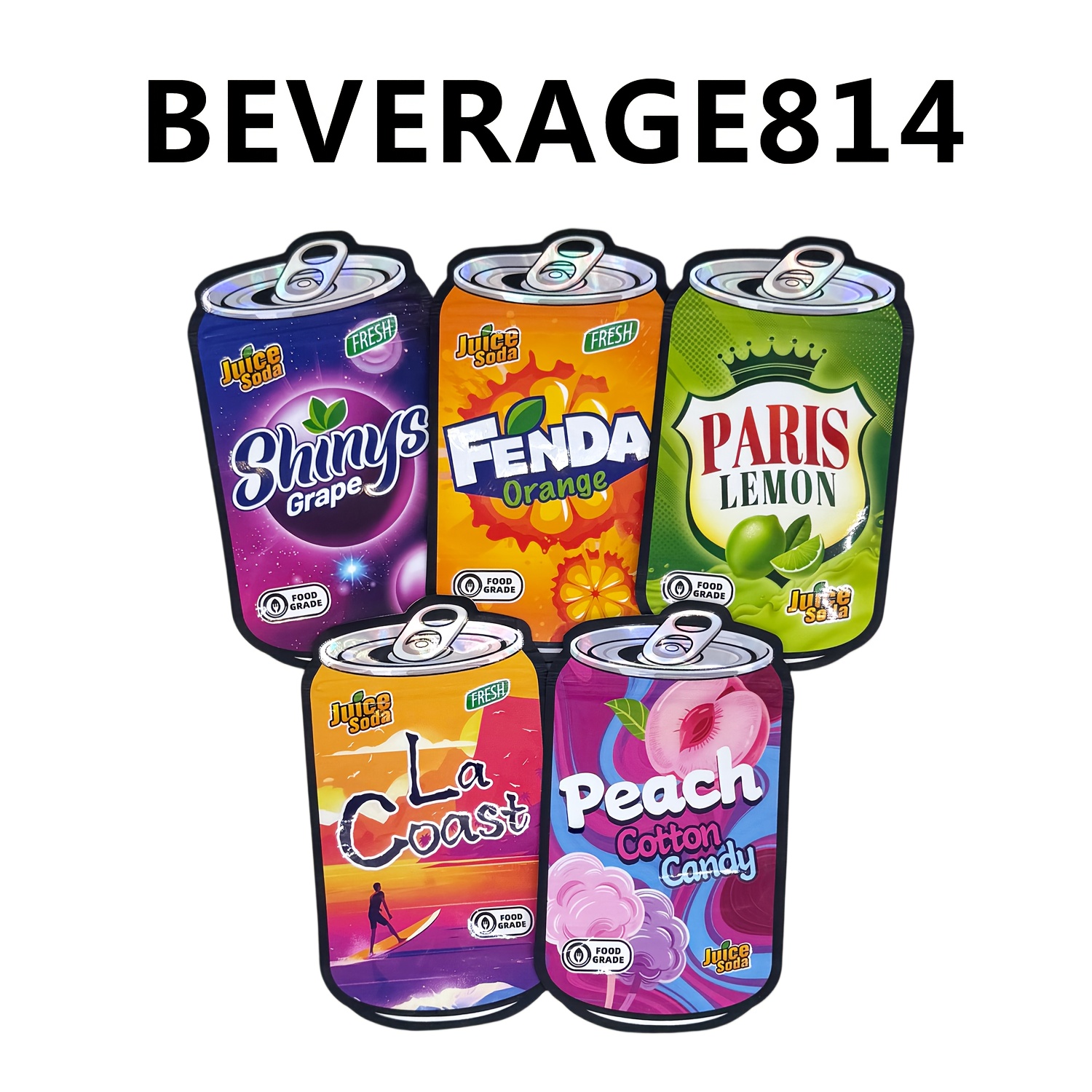 Image of 50pcs Holographic Juice Can Shaped Car Stand Up Mylar Bags Glossy Resealable Pouches For Candy, Snacks, Gummy, Party Favors 3.5g Zipper Pouch