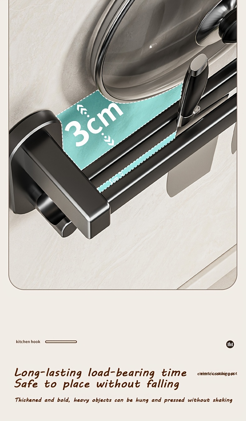 1pc Estante de Almacenamiento Multifuncional para Cocina - Organizador Montado en la Pared de Plástico Duradero con Adhesivo sin Clavos y Tornillos Perforados, Diseño Elevado Ampliado para Utensilios, Cuchillos, Condimentos, Palillos, Trapos - Ahorro de Espacio en la Organización de la Cocina, Aspecto Moderno y Elegante | Construcción Robusta, Organizadores y Almacenamiento de Cocina