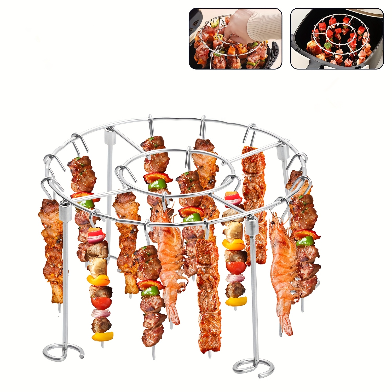 Air Fryer BBQ Grill Rack with 24 Skewers – Stainless Steel, for 3QT–6QT Air Fryers