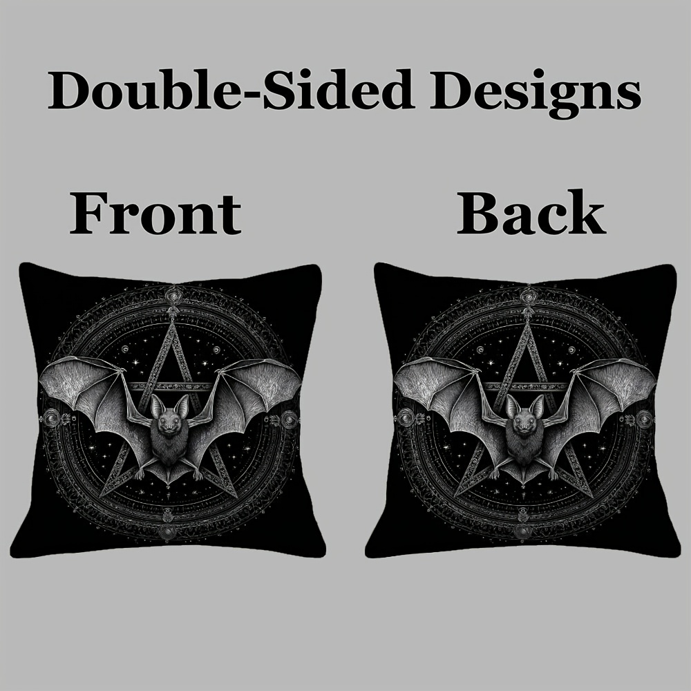 1pc of double sided short plush decorative pillow cover featuring a mystical bat with a pentagram and   celestial design measuring 18 inches by 18 inches ideal for decorating sofas living rooms bedrooms and offices