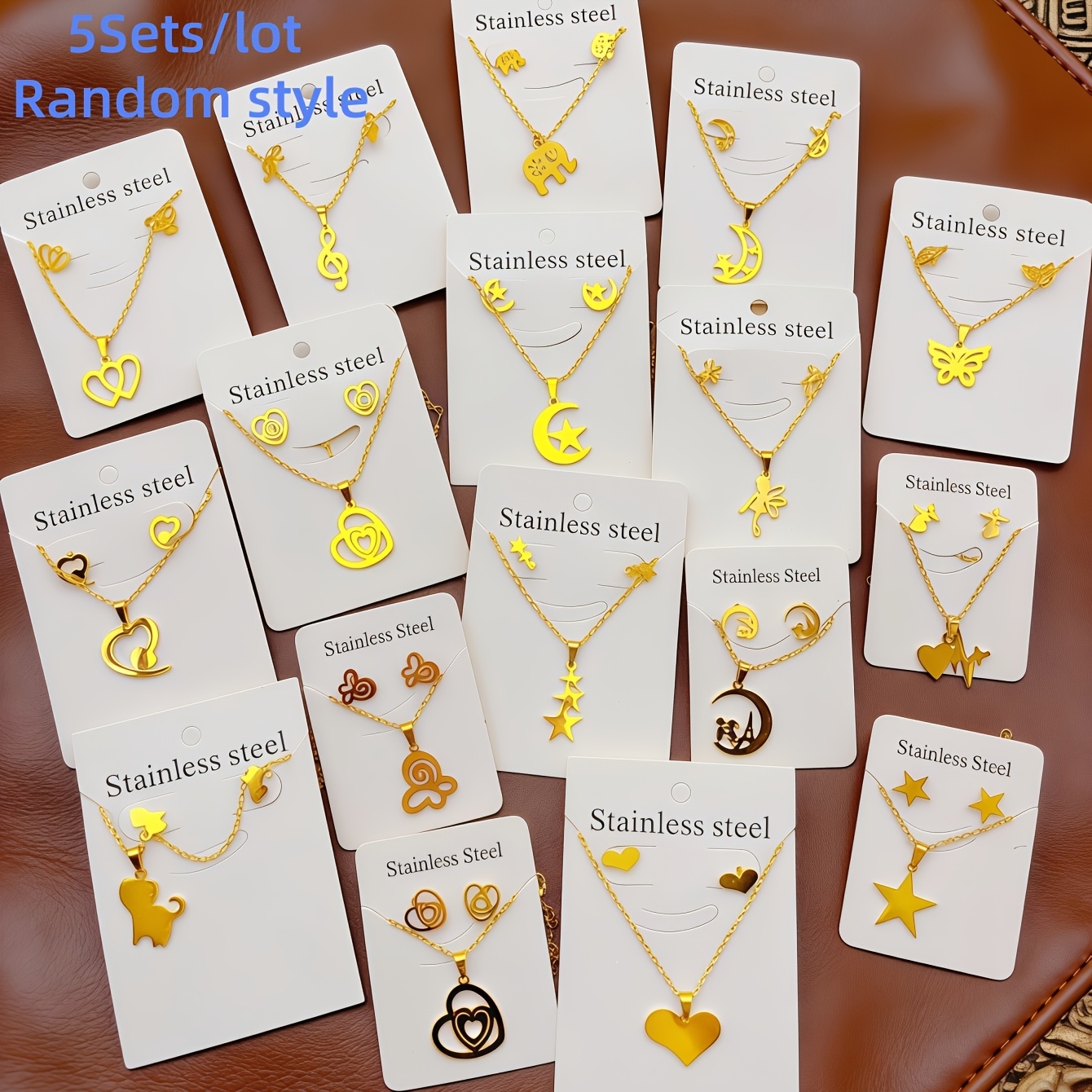 TEMU 5 Sets Per Pack, Minimalist Fashion Stainless , , Moon Earrings And Necklace Set, Mixed Style, Personalized Trend, Party Gift, Daily Jewelry