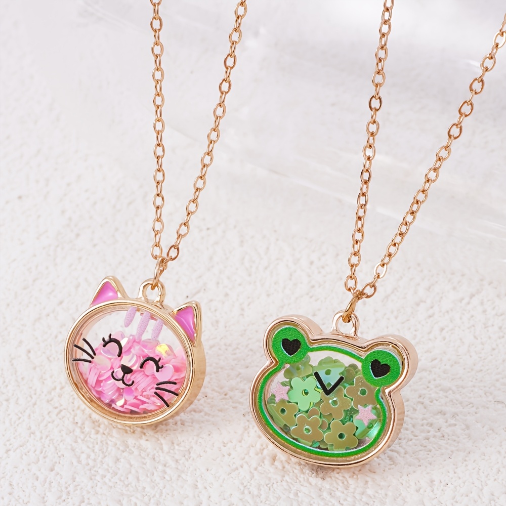 Girls' Cat Frog Bear Pink Filled Pendant Necklace