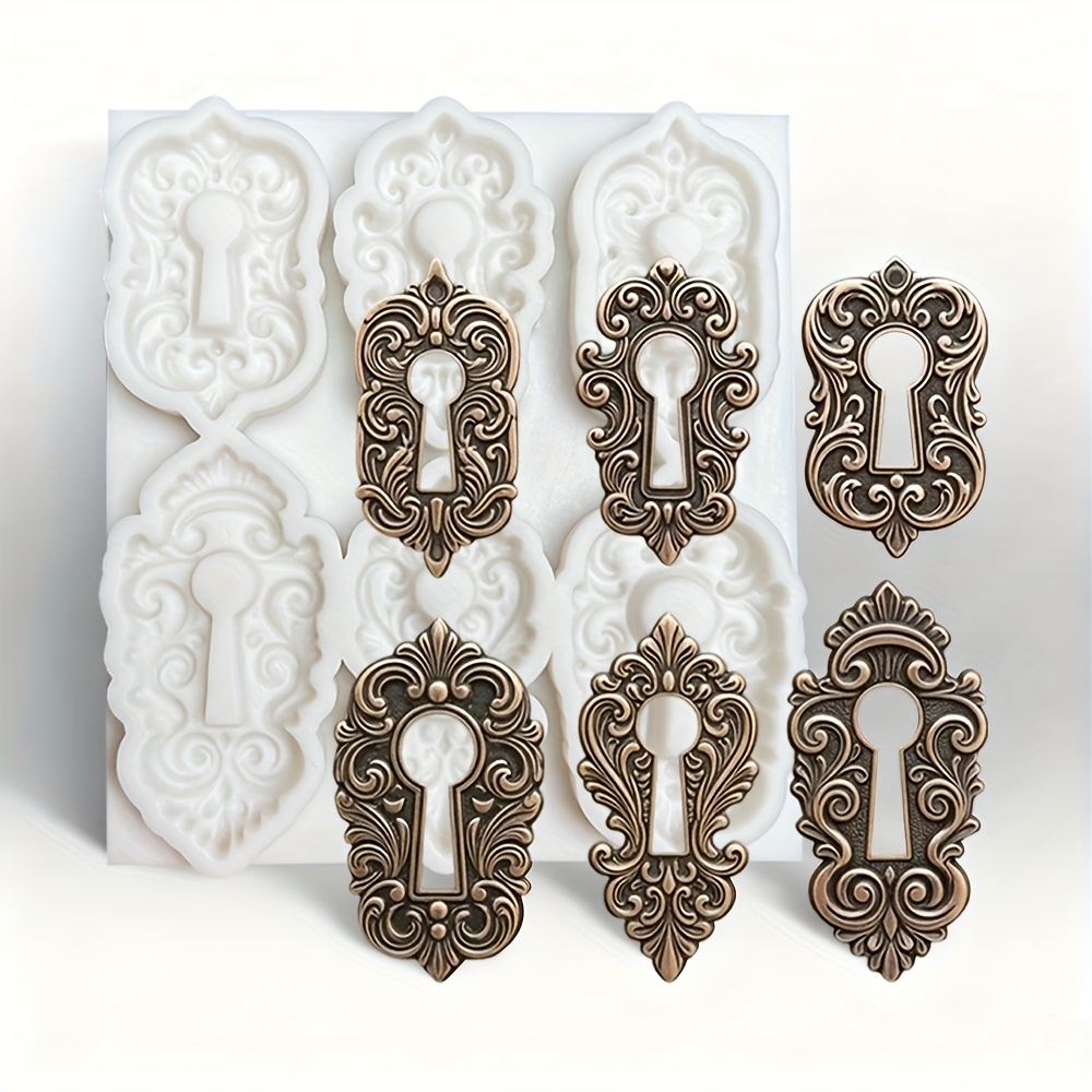 Image of 6- Door Lock Silicone Mold - Gothic Victorian Key & Ornate Panel Molds For Fondant, Soap, Making - -grade, Dishwasher, /microwave Compatible (gray) - Diy Crafts, Wedding Favors, Historical Replicas