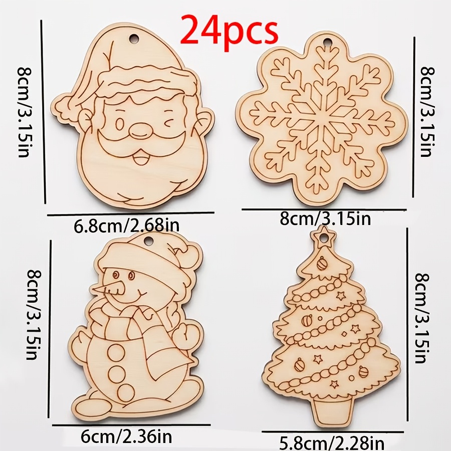 TEMU 24 calzini in legno a forma di albero di Natale, e ornamenti a forma di di , decorazioni in legno a tema natalizio, fette di legno grezze per