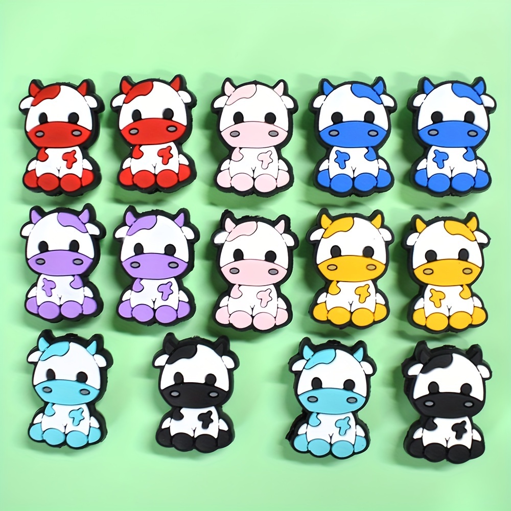 

14pcs Cartoon Cow Beads Set For Making - Plastic Bracelet, Necklace, Keychain, And Bag Supplies, Animal, Handmade