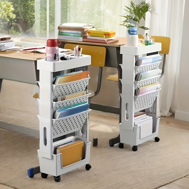 1   de estantería móvil de 5 niveles, organizador de almacenamiento de pvc para  ,   y hogar, estantería para documentos y revistas, organizador de escritorio para suministros de  , carrito de almacenamiento de   y libros Detalles del producto 1