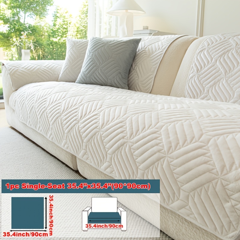TEMU 1pc Grid Plush Sofa Cover, Suitable For , Pet-friendly Anti-scratch Sofa Pad, Machine Washable Anti-slip Sofa Cover, Breathable Sofa Cover,