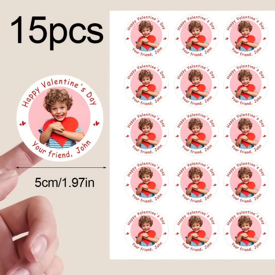 TEMU 1/15pcs Customized Personalized Valentine's Day Photo Stickers, Family Photo Stickers, Photos Of People, //schools, Treat Package Labels, Lovely