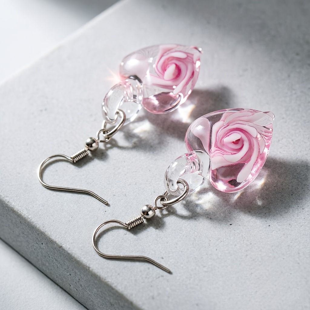 Women's Hand-Blown Heart Pendant Earrings