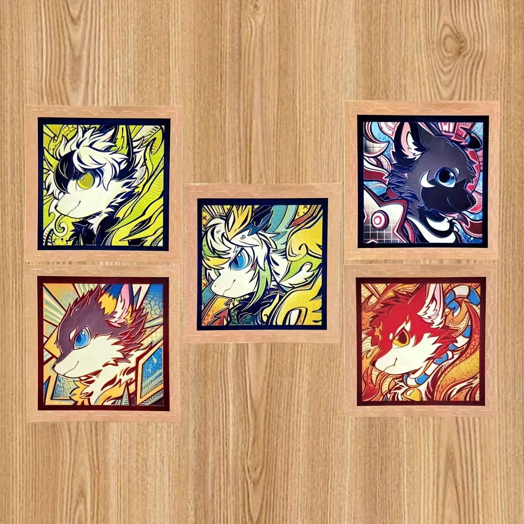 5pcs Cool Dog Stickers, Furry Animal Heads, Cartoon Square Self-adhesive Stickers