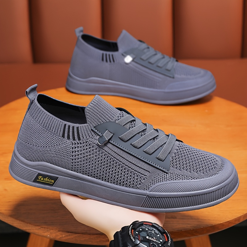 mens casual slip on sneakers breathable knit upper decorative lace   sole round toe     4 season   workout daily     durable md sol Product details 2