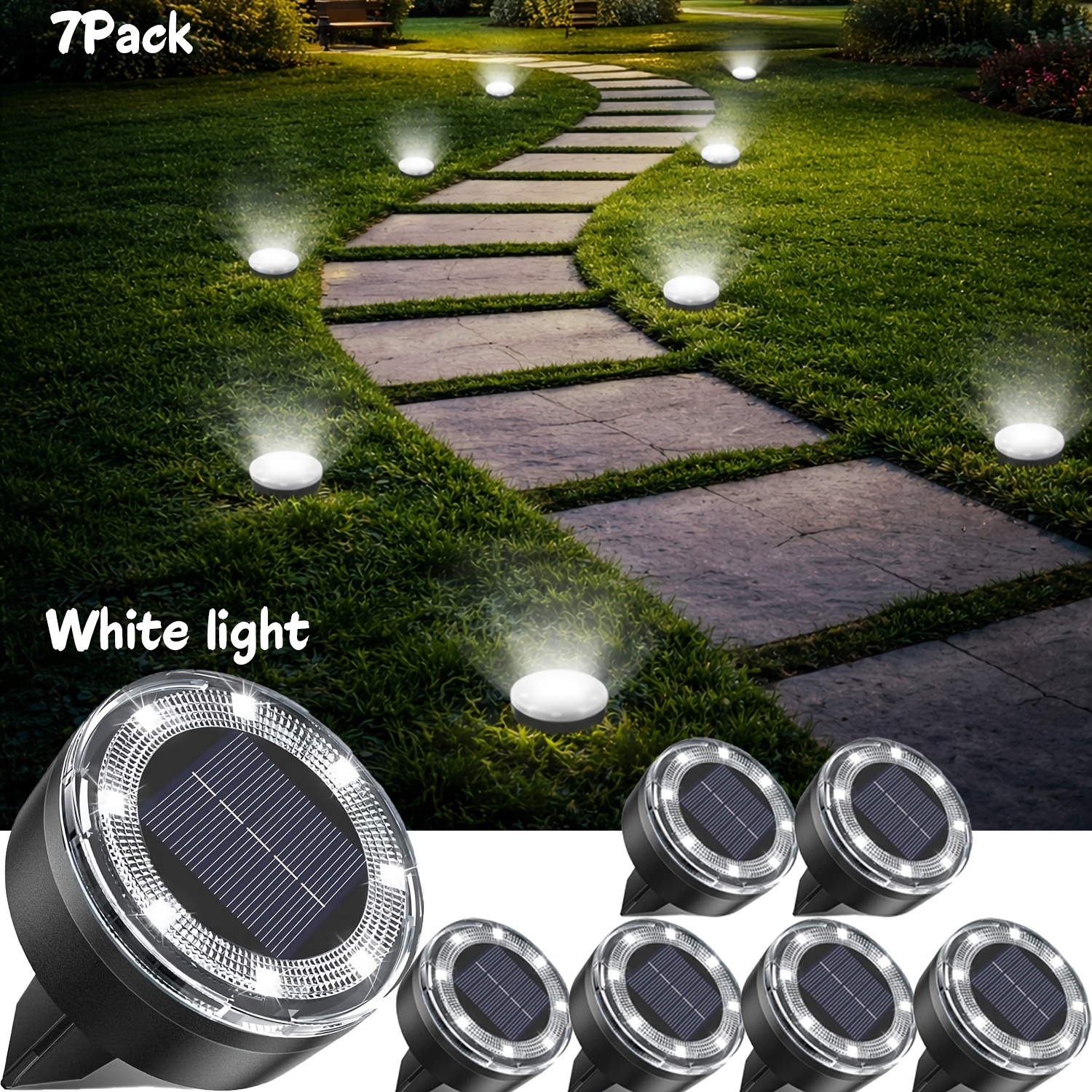 TEMU 56led7pack 40led5pack Solar Grounded Light, Ip44 Solar Grounded Light Fixture, Upgraded Led Flat Landscape Lighting, Suitable For Outdoor , ,