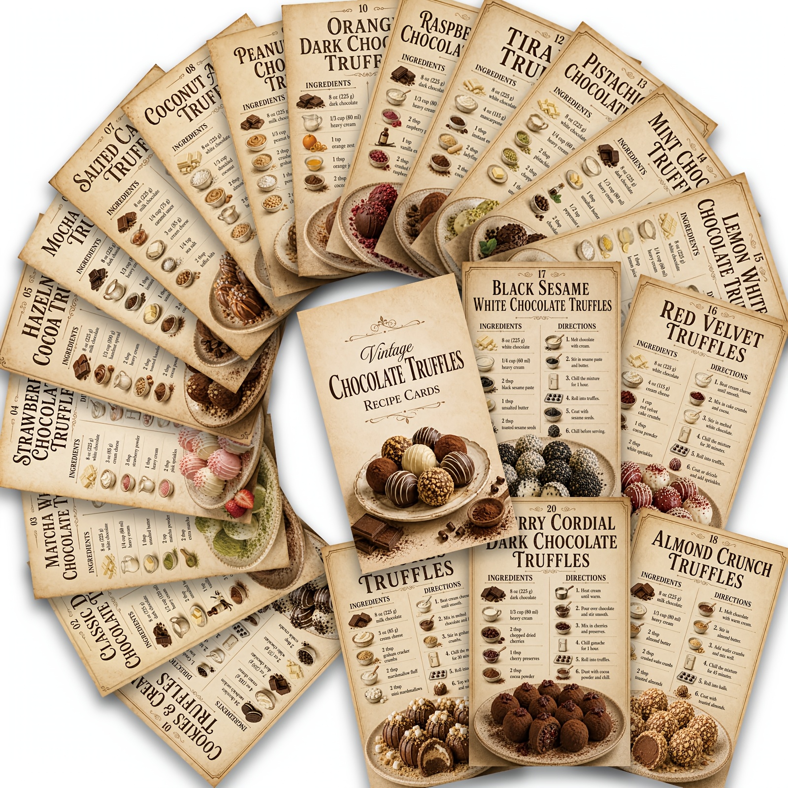 TEMU 20pcs Retro Truffle Chocolate Recipe Cards, Ideal For Home Bakers, Beginners, And - Vintage Baking Booklet With Ingredient Lists, Measurement