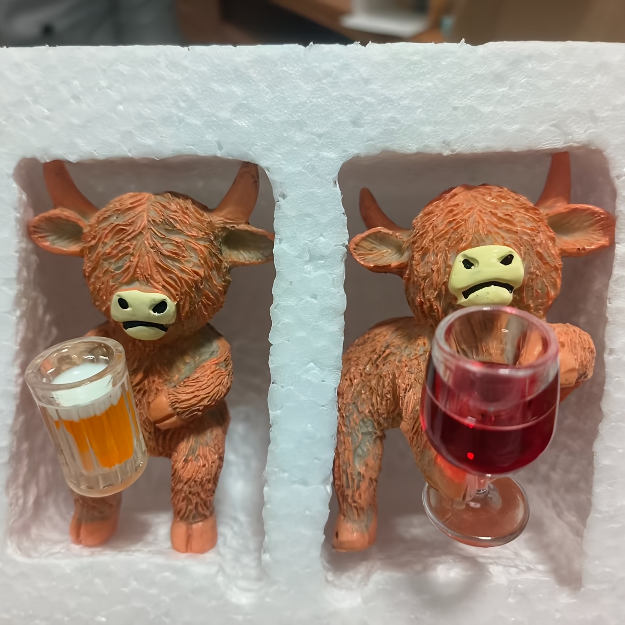 Highland Cow Resin Set With 2 Drinking Cups, Perfect For Decorating Flower Pots, Gardens, Aquariums And , A Great Gift For