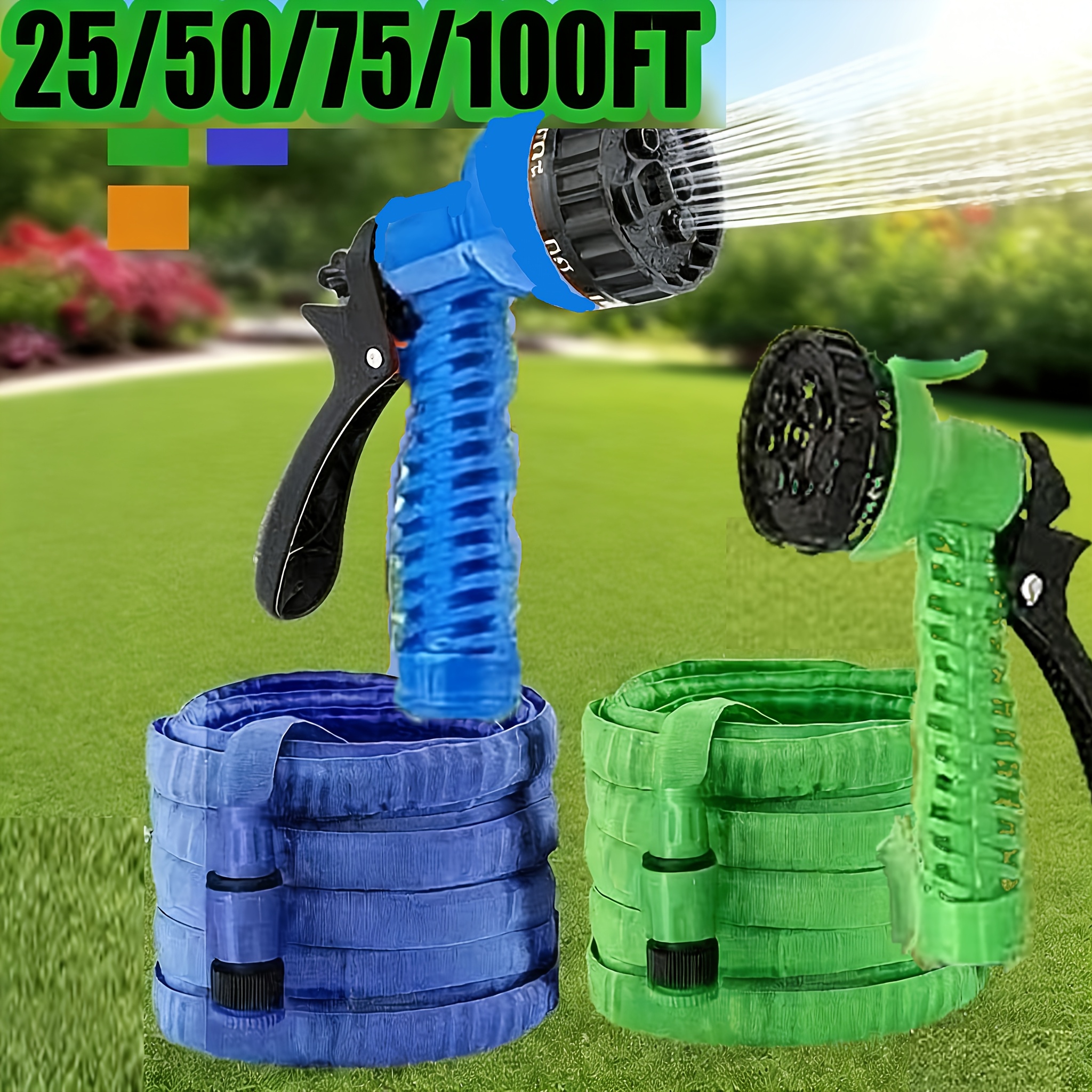 home garden hose with detachable spray nozzle   hook and storage bag leak proof design suitable for   25 50 75 100 feet   for outdoor use multiple spray   suitable for lawn watering plant irrigation and vehicle