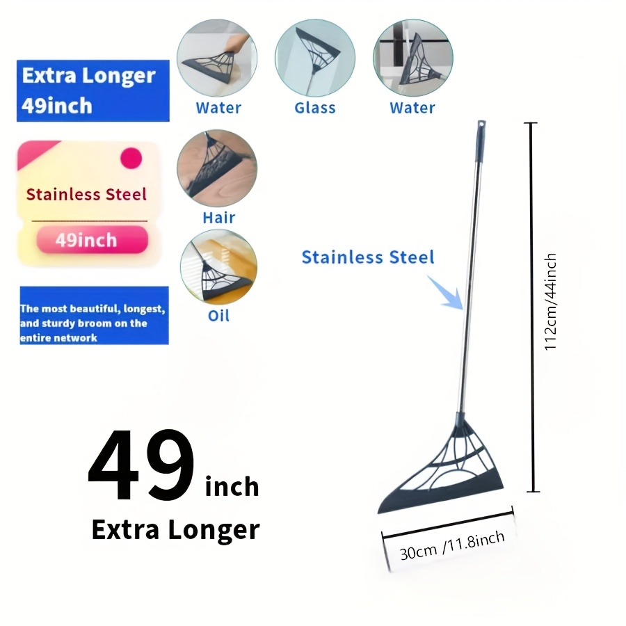 TEMU 1pc Ultra Long Stainless Steel Broom, Stainless Steel Handle, Sheet, Very Suitable For Sweeping Floors, Glass, Cleaning Bathrooms, Cleaning