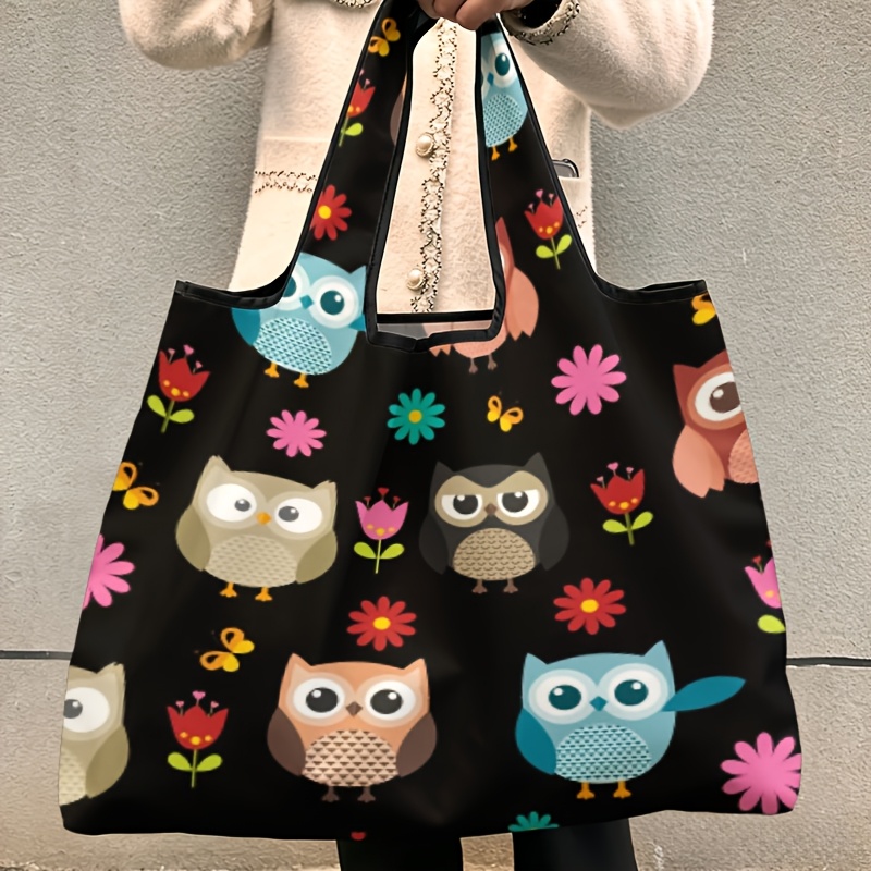 TEMU Sac à bandoulière pour femmes, sac , multifonctionnel, motif de coloré, design de de dessin animé, plat 2D, impression double face, pliable,
