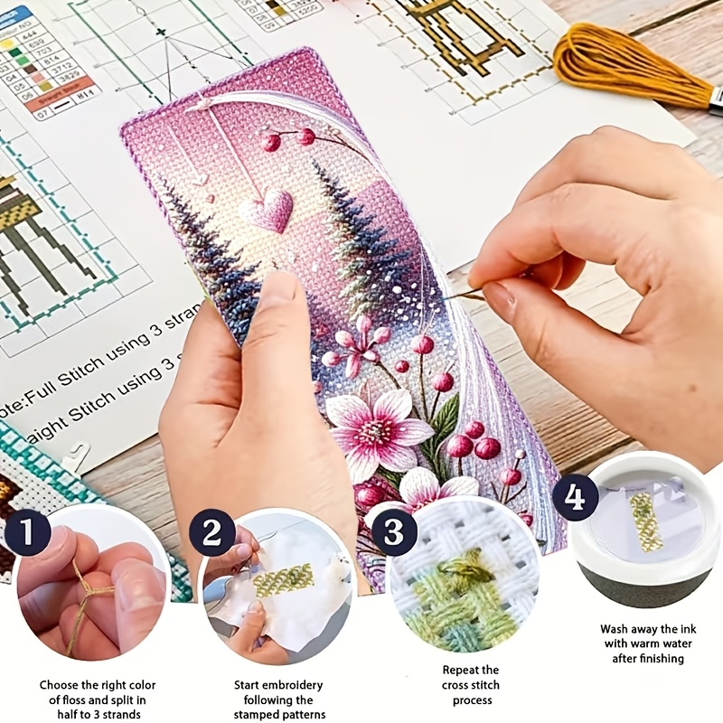 11-Carat Cross-Stitch Bookmark Set, Winter Heart Snowscape