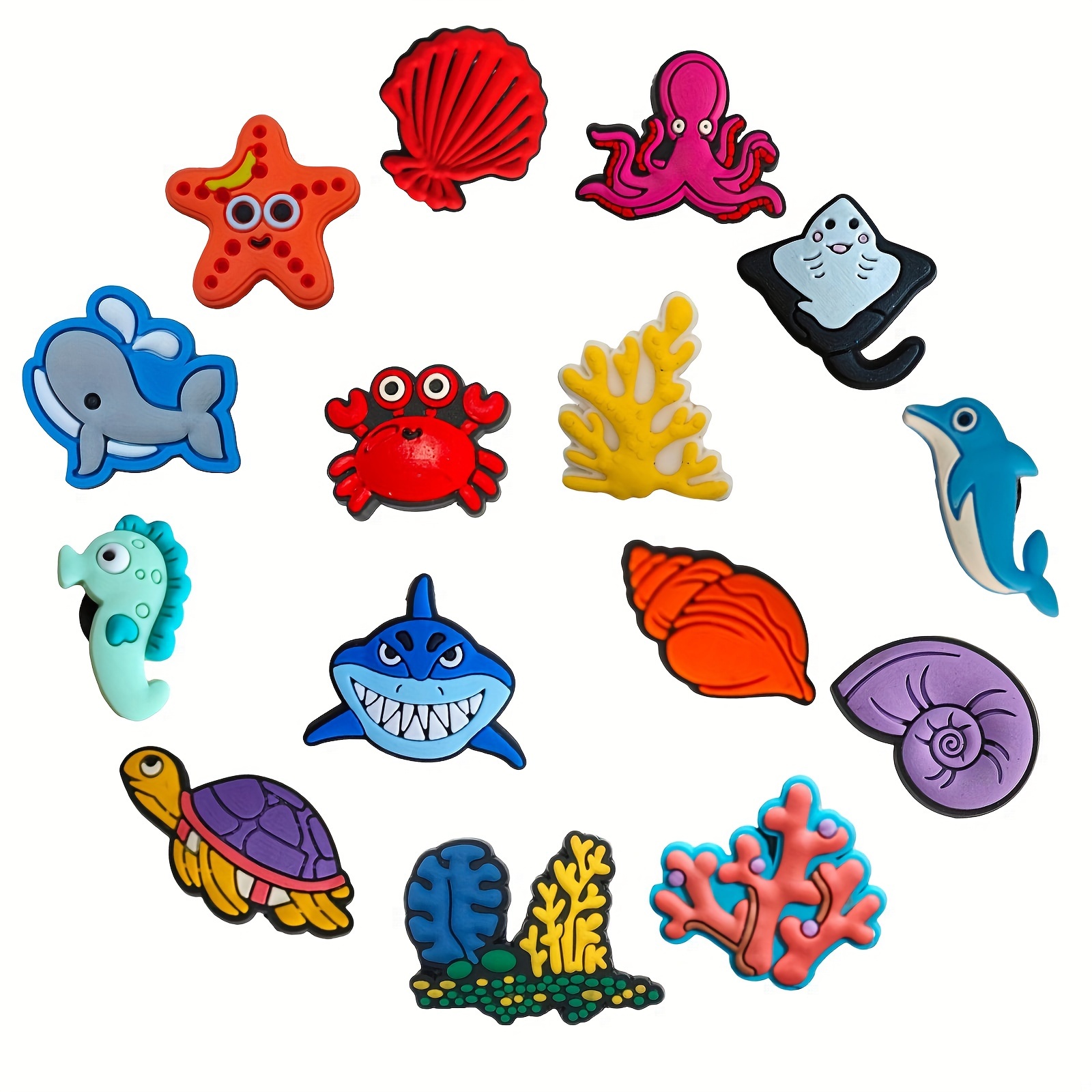 

15pcs Ocean Themed Shoe Charms, Plastic, Assorted , For Clog Sandals, Party Favors, Home & Kitchen Decor, No Power Required