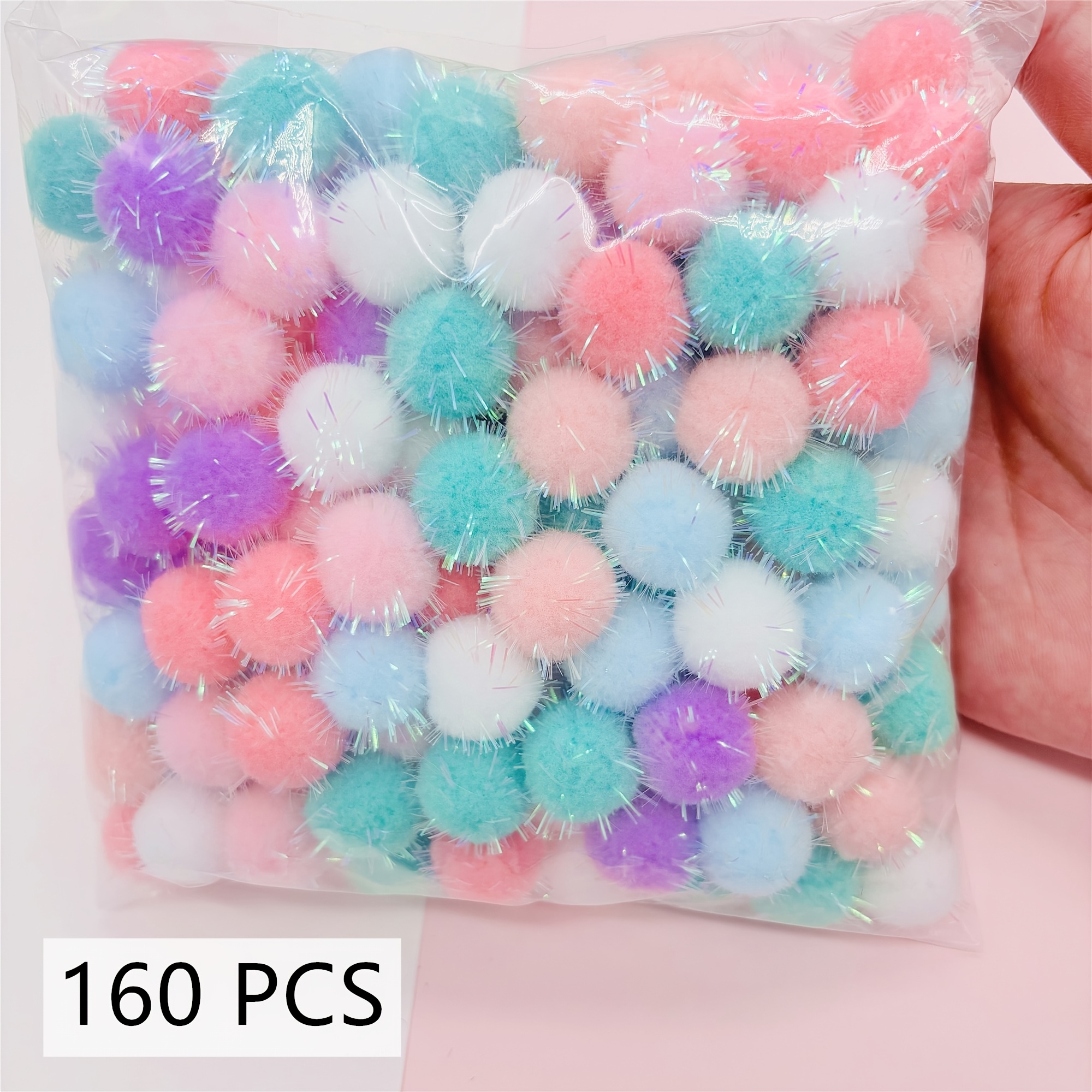 1 Pack 160pcs 2cm/0.79in Mixed Shiny Pom-poms, Suitable For Handmade Party Decorations, Gift